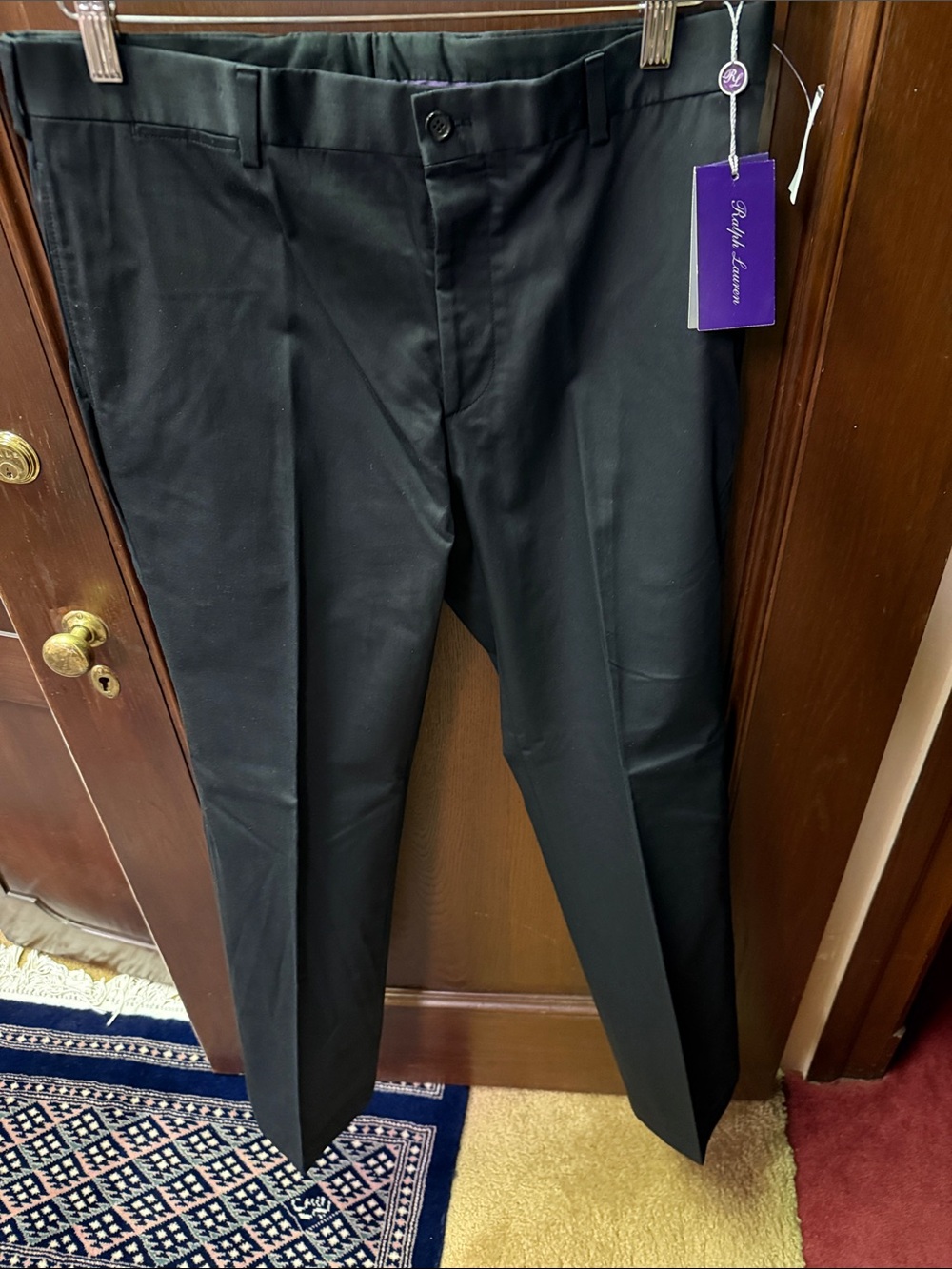 Ralph Lauren Purple Label Black Men's Flat-Front Dress Trousers